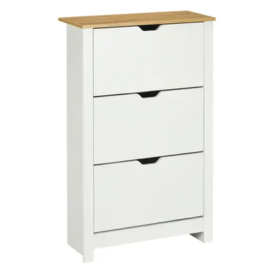 HOMCOM 18-Shoe Storage Cabinet Shelves Drawers Tabletop Legs Modern White