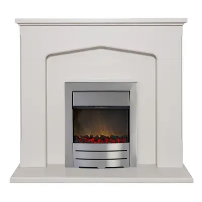 Adam Cotswold Fireplace Suite in Stone Effect with Colorado Electric Fire in Brushed Steel, Inch