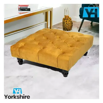 ((Mustard)) Chesterfield Upholstered Stool Pouffe 50x50x25cm