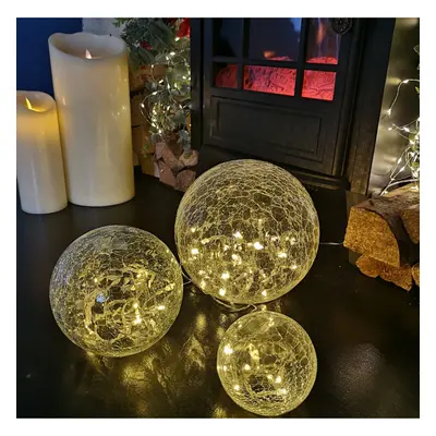 Set of Indoor Glass Oval Balls Christmas Lights Decoration with LEDs in Warm White