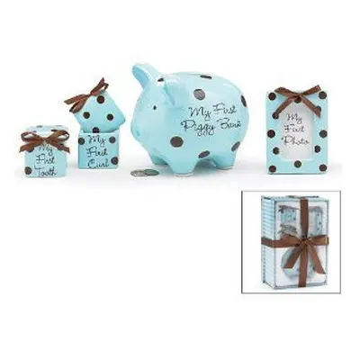 Baby Boy Piece Keepsake Gift Set With Piggy Bank, First Tooth Box,Fi