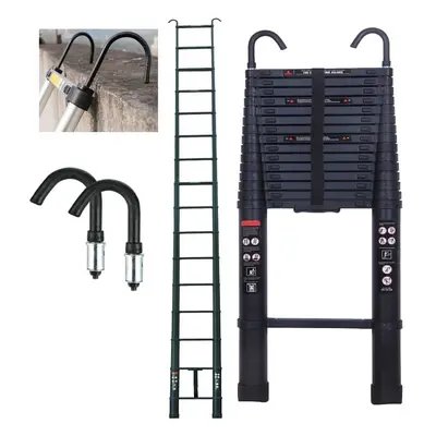 6.2M Telescopic Ladder Come wiht Roof Hook Kit Aluminium Black Portable Multi-Purpose Folding Ex