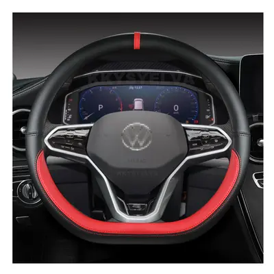 (RED) D Shape Car Steering Wheel Cover For VW Sharan Passat Caddy Touran Tiguan