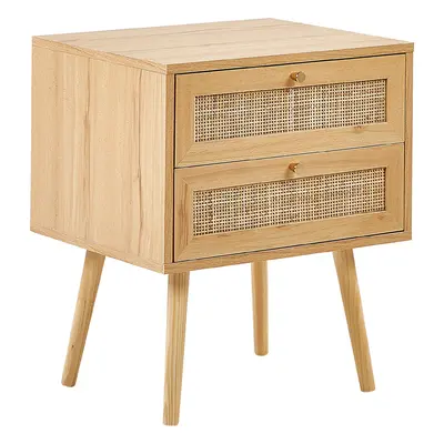 2 Drawer Bedside Table PEROTE Rattan Light Brown