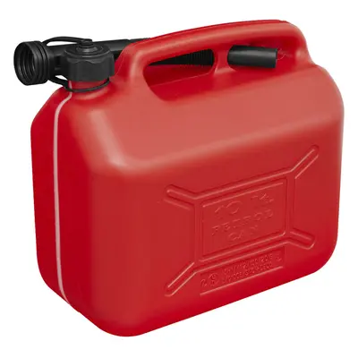 10 Litre Plastic Fuel Can - Safety Screw Lock Cap - Flexible Spout - Red