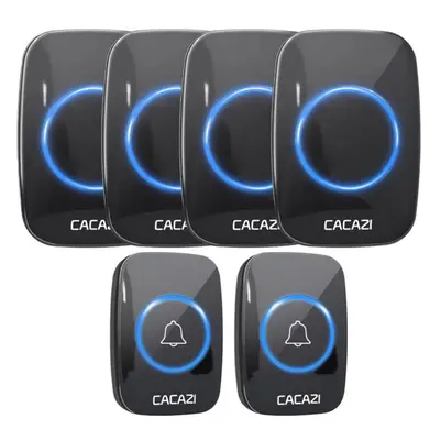 (black, button receiver) Cacazi Wireless Doorbell Waterproof 300m Remote Eu Plug Smart Door Bell