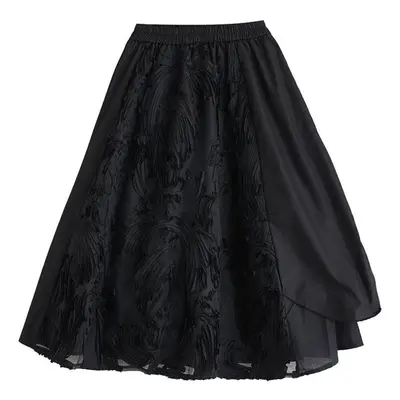 (One Size, black) Xitao Asymmetrical Patchwork Skirt Black Casual Loose Women Dmj4028