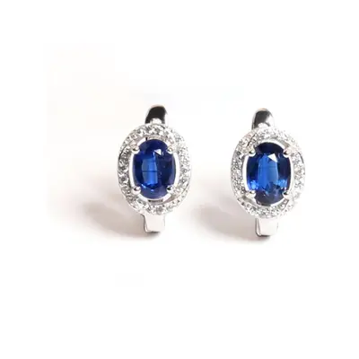 (blue) Classic Simple Designs Silver Earrings With Natural Kyanite Blue Gemstones Oval 5*7mm Fin