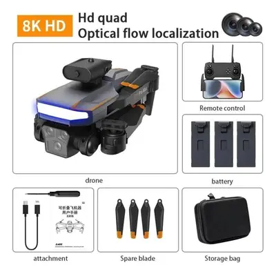 (3B, Black) Drone 8K GPS HD Triple Camera Optical Flow Positioning Obstacle Avoidance HD Photogr