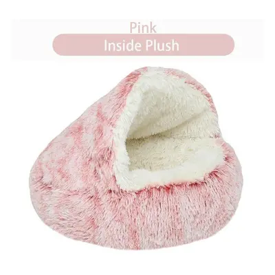 (pink, L) Pet Dog Cat Bed Round Plush Kitten Warm Sleeping Nest Bed Cat Igloo Cave House