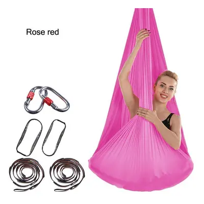 (rose red) 4x2.8m Elastic Aerial Yoga Hammock Aerial Silk Yoga Swing Antigravity Yoga Belt Home 