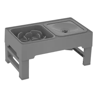 (grey) Elevated Dog Bowl, Adjustable Raised Dog Bowl With Slow Feeder Dog Bowl And Dog Water Bow