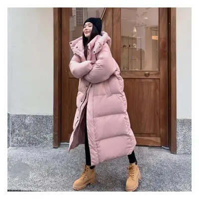 (pink, L) Warm Winter Pink Hooded Long Parka Chaqueta Thick Windproof Overcoat Casual Snow Wear 