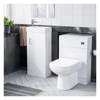 Sano 400mm White Floor Standing Vanity Cabinet, Back to Wall Toilet & WC unit