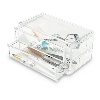 2 Pull Out Drawer Clear Acrylic Jewellery Cosmetic Storage Organiser Box, Clear Acrylic