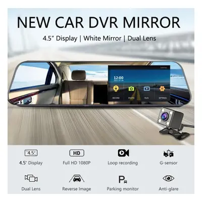 (silver, Key Screen Dual Lens) 4.5 Inch Car Dash Cam Touch Screen Hd Car Rearview Mirror Camera 