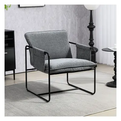 HOMCOM Upholstered Reading Chair with Side Pockets and Steel Frame, Grey