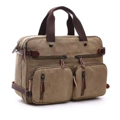 (khaki) Hot Canvas Leather Travel Handbag Luggage Duffel Travel Tote Multifunction Shoulder Stra