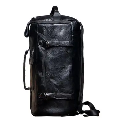 (black) Multifunctional Leather Solid Black Color Pu Travel Male Large Capacity Shoulder Backpac