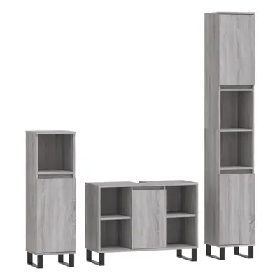 (grey sonoma) vidaXL Bathroom Furniture Set Vanity Unit Piece Smoked Oak Engineered Wood