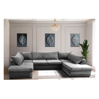 (Grey) Milano Large Corner U Shape Sofa Velvet Fabric