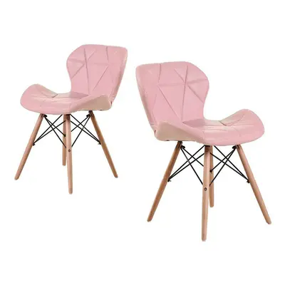 (Pink) Eiffel Dining Chairs Wooden Legs Faux Leather Padded Chair