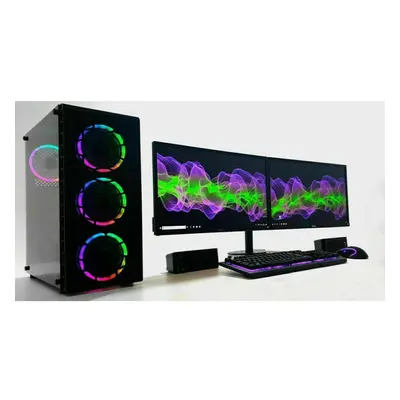 (8GB RTX 3050, Tempered Glass RGB Case) Gaming PC Bundle Dual 22" Monitor i7 SSD Wi-Fi