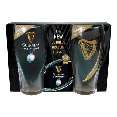 Six Nations Guinness Logo Two-Pack Pint Glass Set With Embossed Gold Harp