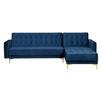 Corner Sofa ABERDEEN Velvet Navy Blue Left Hand