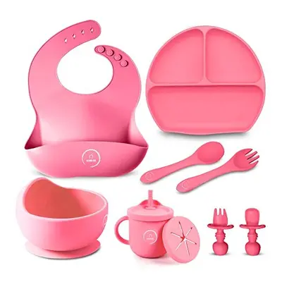 Baby Weaning Set pcs, Baby Food Set with Suction Bowl, Plates & Baby Spoon Adjustable Bibs First