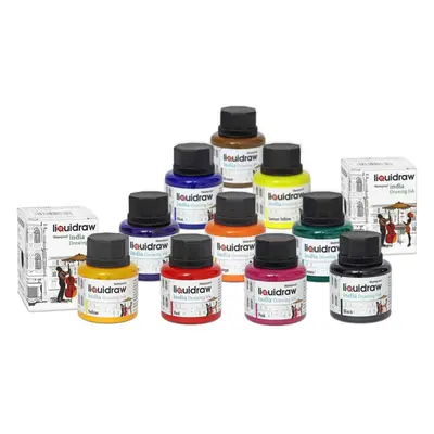 Liquidraw Coloured Drawing Ink Set India Ink, Waterproof, Set of Assorted Colours, 35ml