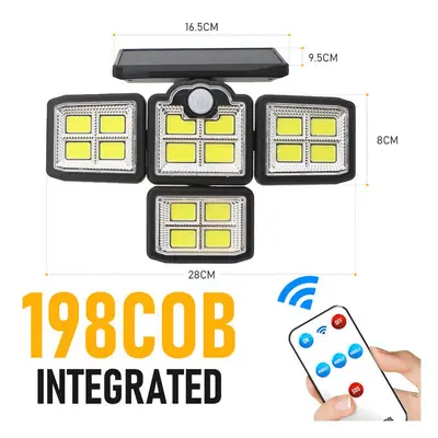 (Integrated-198 COB) 192/198 LED COB Outdoor Solar Lights Head Motion Sensor Wide Angle Lighting