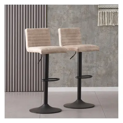 (Matte Suede Beige) Set of Bar Stools Swivel Height Adjustable Chair