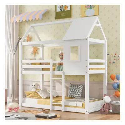 (White) 3FT Children Cabin Bunk Bed, Single Bed for Kids