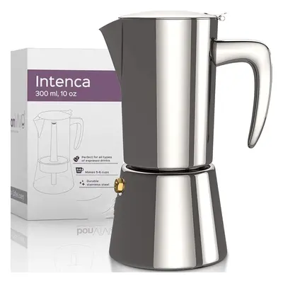 (6 Tasses, Silver) 300ml, Stainless Steel Espresso Maker w/Silver Chrome Finish - Stove Top Ital