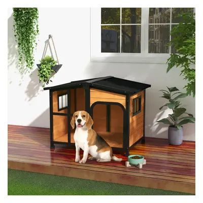 PawHut Wooden Dog Kennel, Dog House w/ Removable Floor or Large Dogs, Yellow