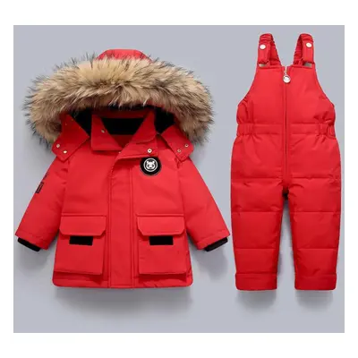 (red, 110cm) Children Clothing Set Baby Winter Warm Down Jackets Parka Boys Thick Jumpsuit Infan