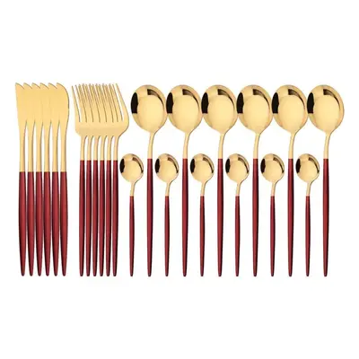 (red,gold) 24pcs Mint Gold Dinnerware Set Knife Fork Coffee Spoon Cutlery Western Stainless Stee