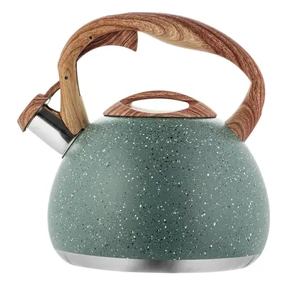 Marble Stainless Steel Stove Top Whistling Kettle, 2.8L Kitchen Teapot with Wood Handle&Whistle 