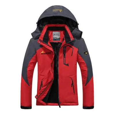 (red, 5XL) Men&apos;s Winter Hooded Windbreaker Thickened Warm Coat Cool Mountaineering Sportswe