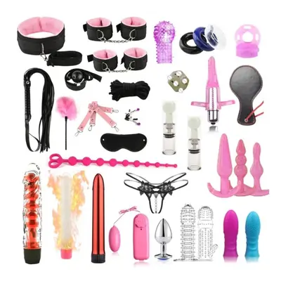 (as the picture, PK) Pcs/set Toys For Adults Sex Products Sex Bondage Set Handcuffs Dildo Vibrat