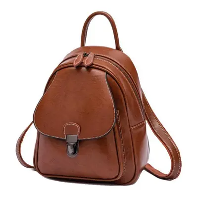 (brown) Johnature Fashion Cow Leather Backpack Retro Cowhide Women Bag Leisure Solid Color Large