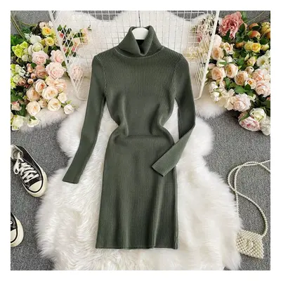 (army green, One Size) New Autumn Winter Women&apos;s Dress Temperament Solid Color Thicken Knit