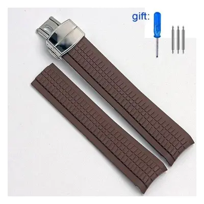 (brown silver 21mm with logo) Watch Band For Patek Philippe 5164a 5167a 5168a Silicone Aquanaut 