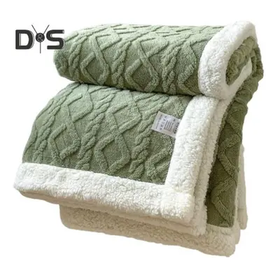 (green, 2x2.3m) Winter Thickened Blanket Double-sided Fluff Plush Double-layer 3D Jacquard Solid