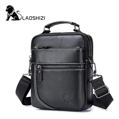 (black) Laoshizi Quality Genuine Leather Male Casual Handbag Design Shoulder Messenger Bag Cowhi