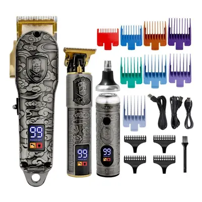 (grey) Professional Hair Clippers For Men Set Barber Clippers For Hair Cutting Kit Lcd Display H