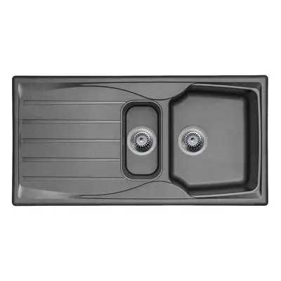 Graphite Grey 1.5 Bowl Kitchen Sink With Reversible Drainer And Strainer Waste