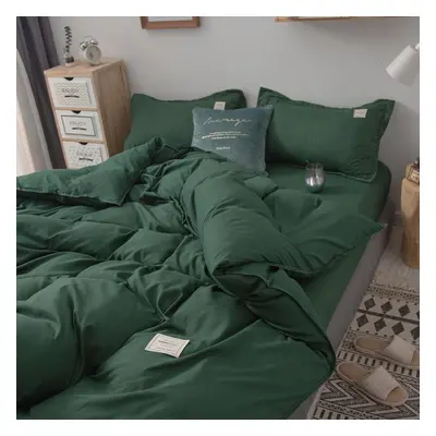 (dark green, 200*230cm) Pure Color Bed Linen And Duvet Cover Bedding Double Four-piece Suit