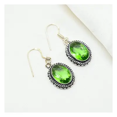 (green, 1.41 Inches) Tsavorite Earrings Gemstone Jewelry, Solid Sterling Silver Earrings, Handma